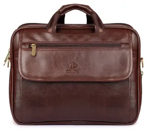 15.6-Inch Laptop Briefcase - Expandable Design, Vegan Leather | Shoulder Strap | Chocolate