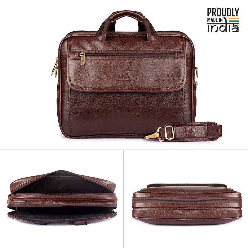 15.6-Inch Laptop Briefcase - Expandable Design, Vegan Leather | Shoulder Strap | Chocolate