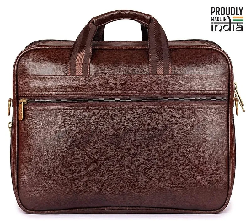 15.6-Inch Laptop Briefcase - Expandable Design, Vegan Leather | Shoulder Strap | Chocolate