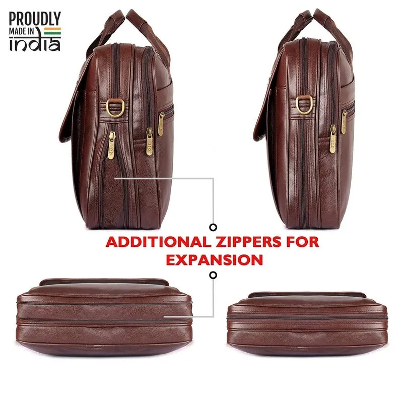 15.6-Inch Laptop Briefcase - Expandable Design, Vegan Leather | Shoulder Strap | Chocolate