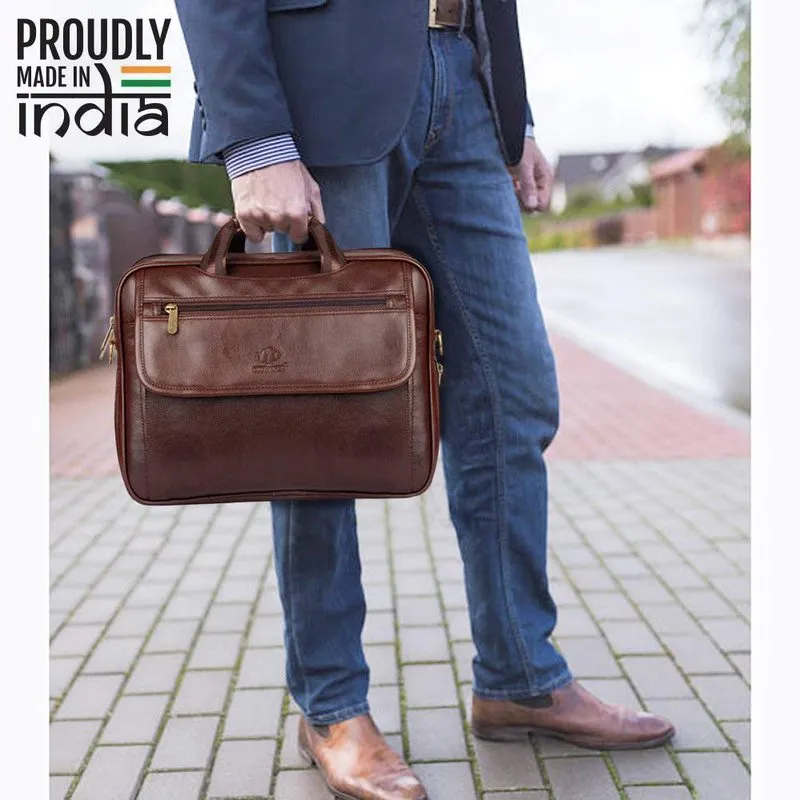 15.6-Inch Laptop Briefcase - Expandable Design, Vegan Leather | Shoulder Strap | Chocolate