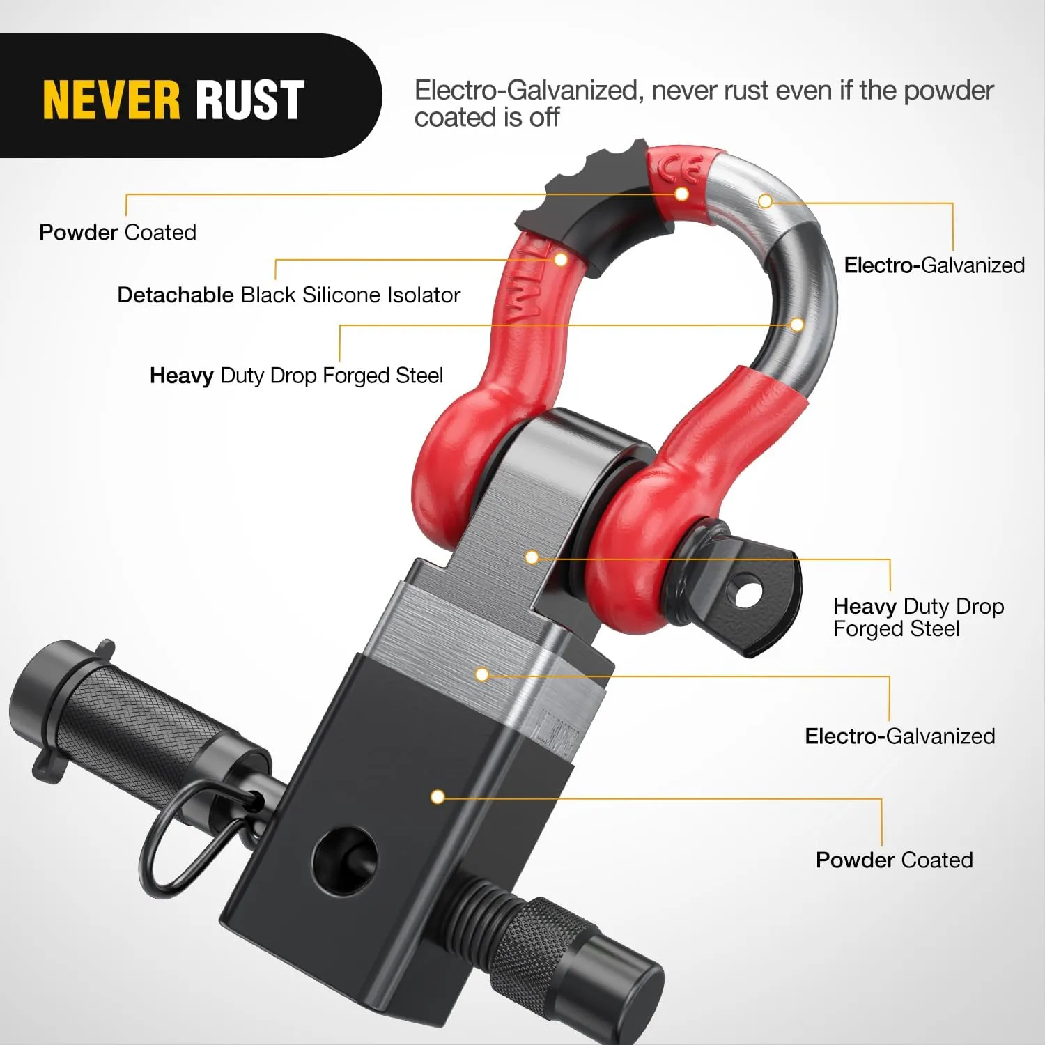 2 Inch Anti-Theft Shackle Hitch Receiver Set Red Black