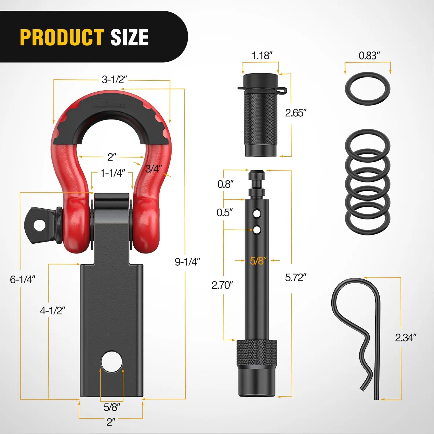 2 Inch Anti-Theft Shackle Hitch Receiver Set Red Black