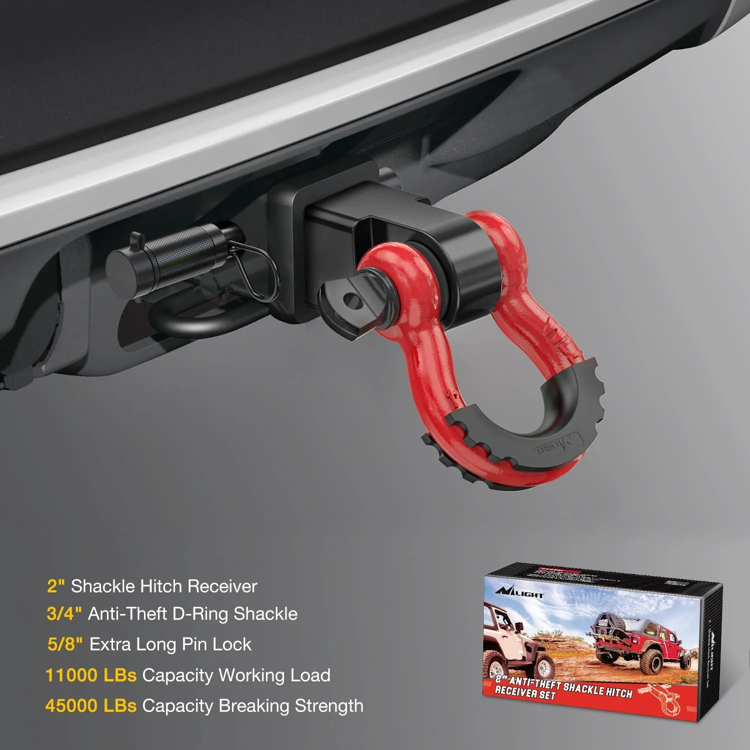 2 Inch Anti-Theft Shackle Hitch Receiver Set Red Black