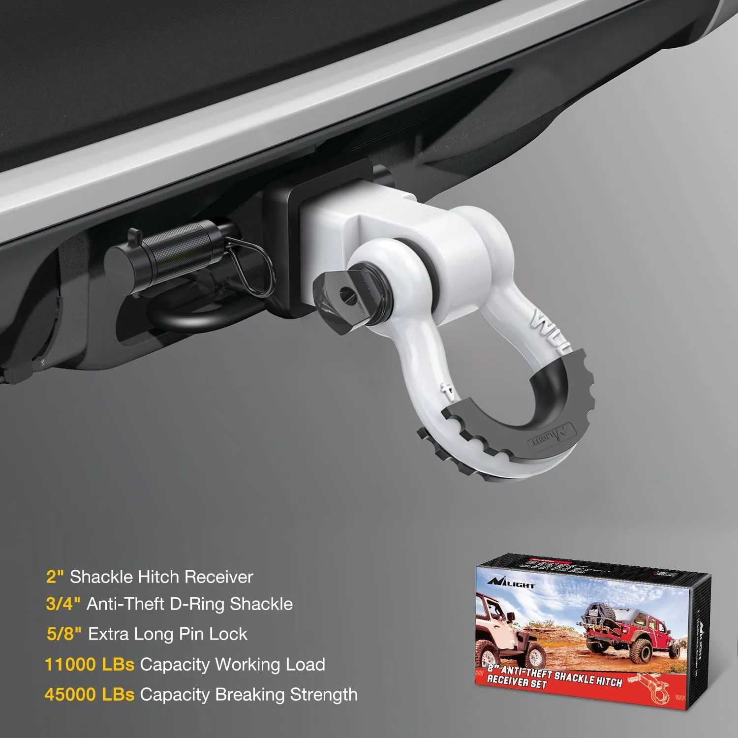 2 Inch Anti-Theft Shackle Hitch Receiver Set White