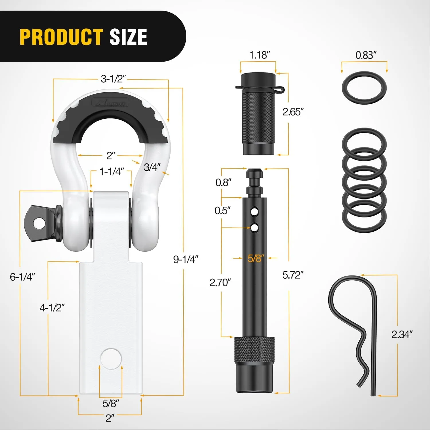 2 Inch Anti-Theft Shackle Hitch Receiver Set White