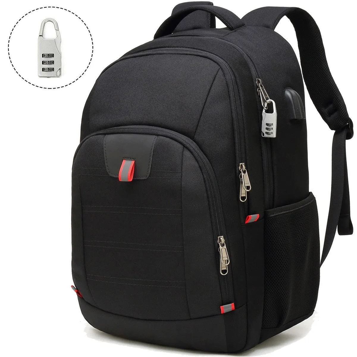 (32L) Laptop MacBook 17" Backpack Bag with Anti-Theft   USB Charging Port Nylon Material Splashproof - Black