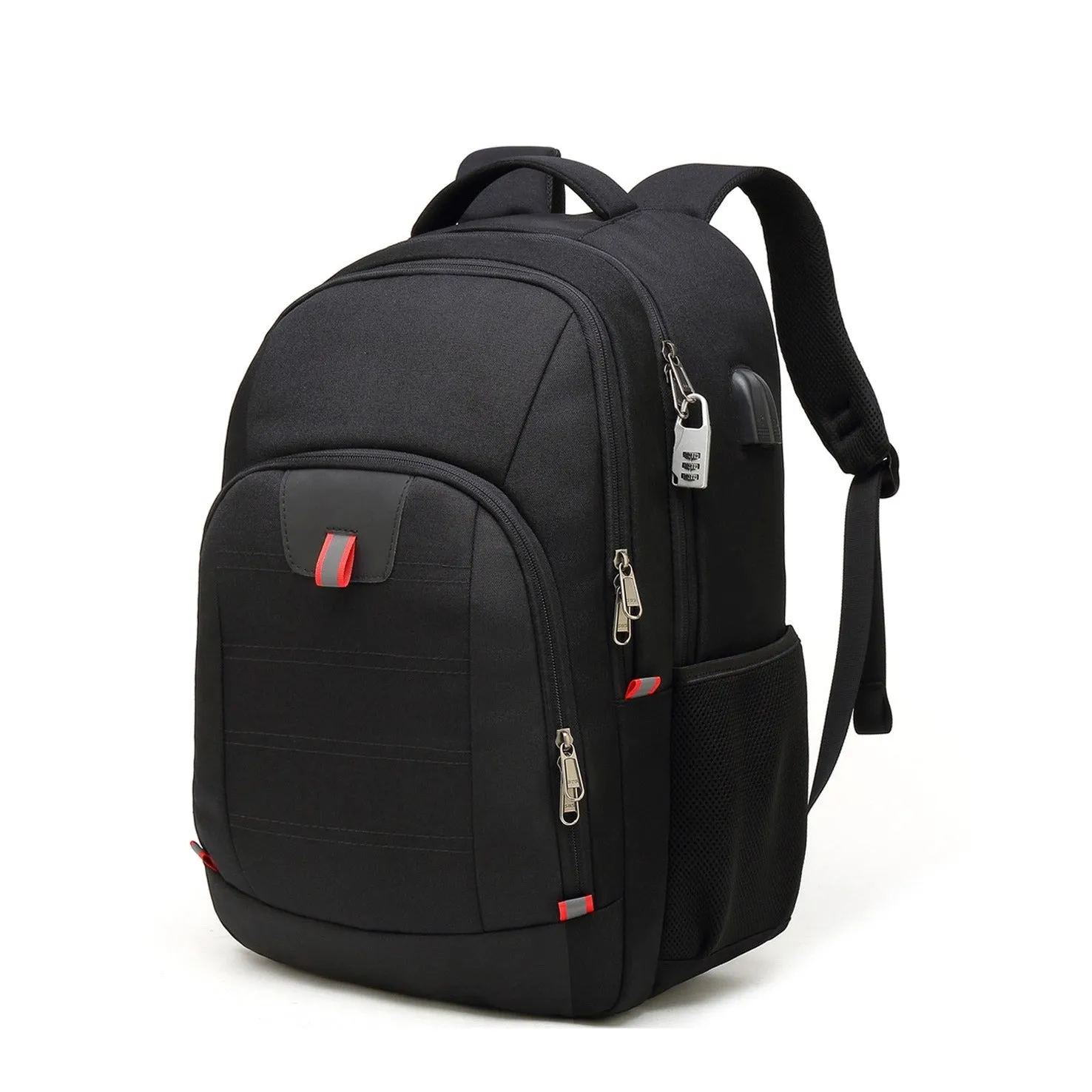 (32L) Laptop MacBook 17" Backpack Bag with Anti-Theft   USB Charging Port Nylon Material Splashproof - Black