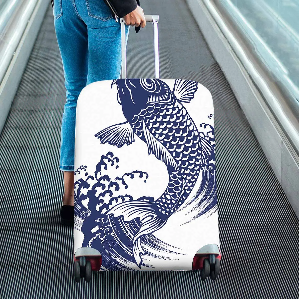 Animals themed Cover for Luggage suitcase printed A carp with a writing brush