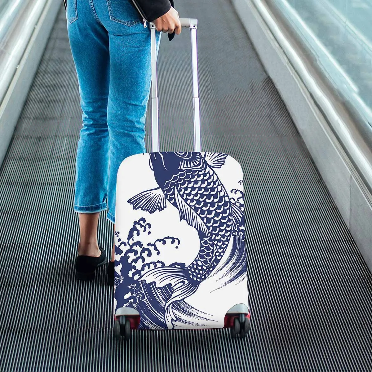 Animals themed Cover for Luggage suitcase printed A carp with a writing brush
