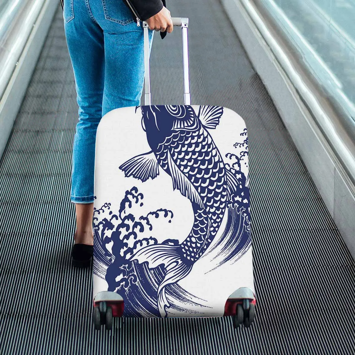 Animals themed Cover for Luggage suitcase printed A carp with a writing brush