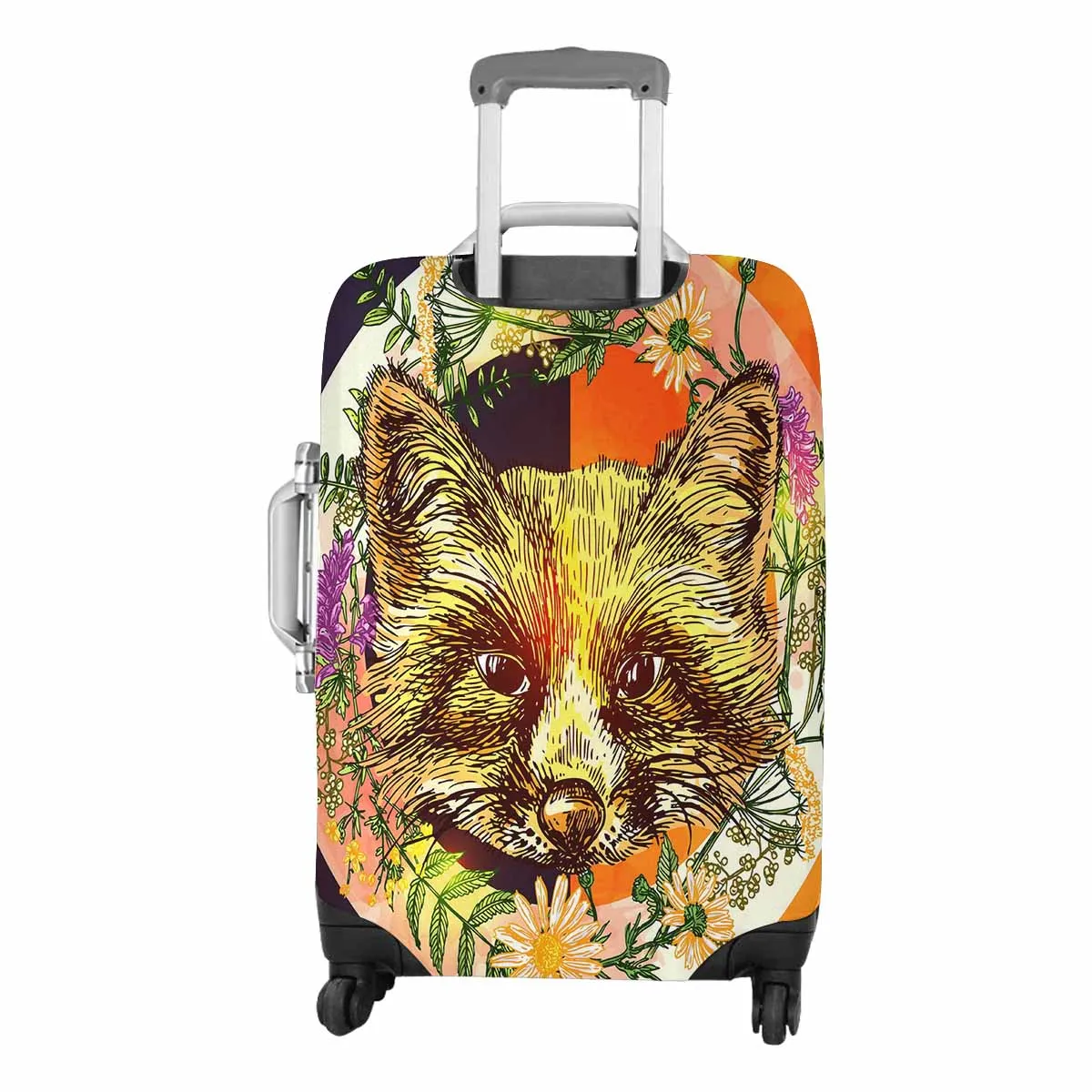 Animals themed Cover for Luggage suitcase printed Boho style illustration with fox wildflowers and crystal