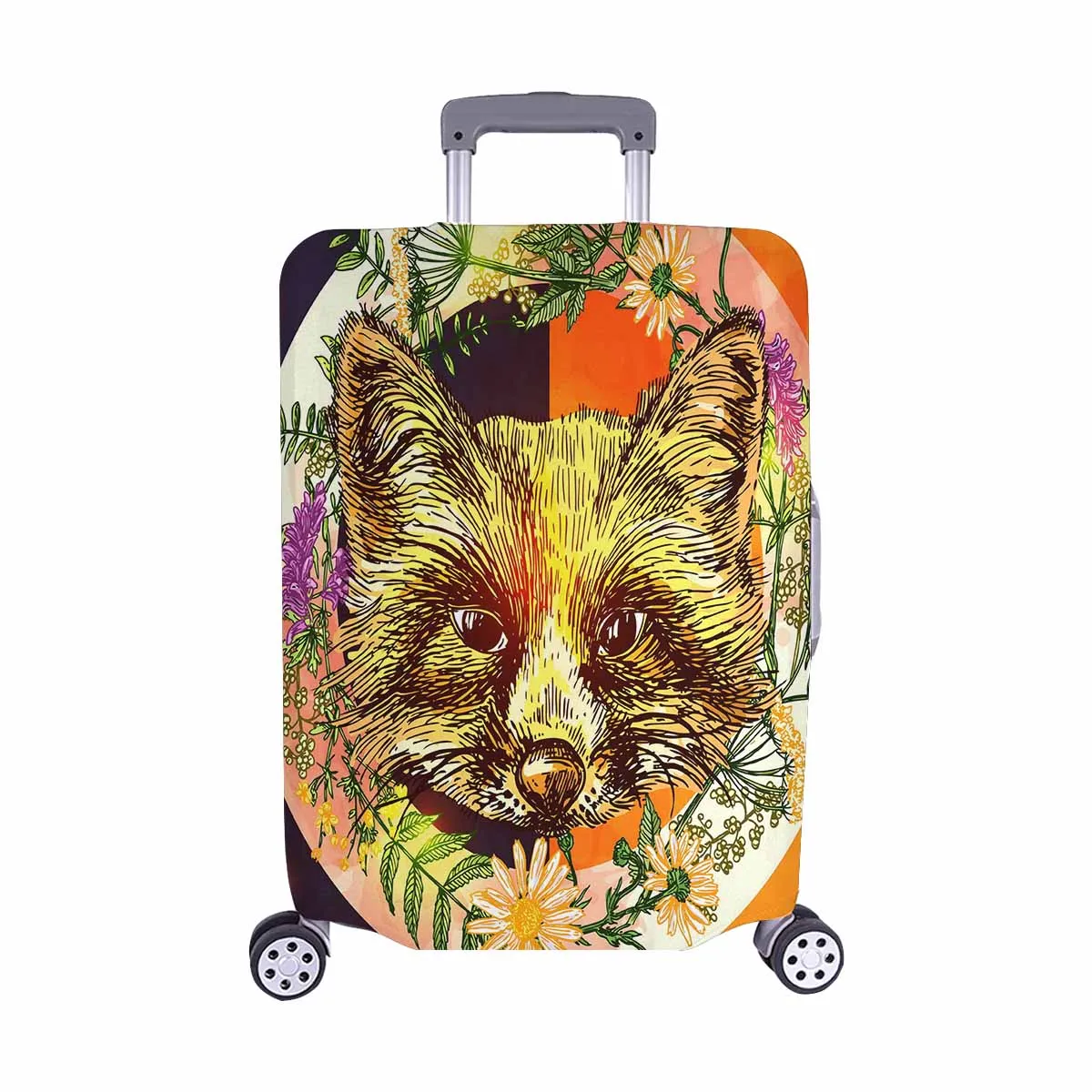 Animals themed Cover for Luggage suitcase printed Boho style illustration with fox wildflowers and crystal