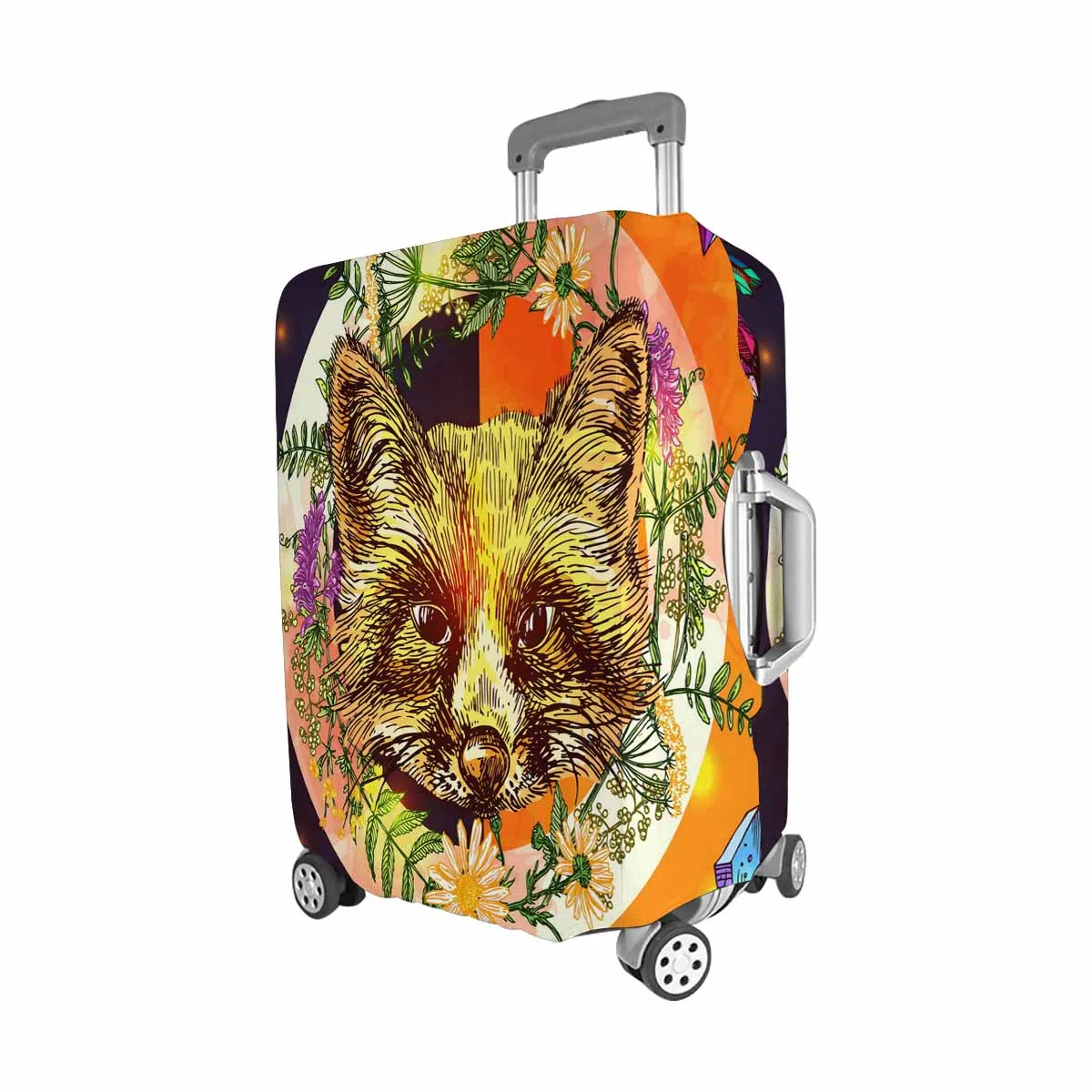 Animals themed Cover for Luggage suitcase printed Boho style illustration with fox wildflowers and crystal