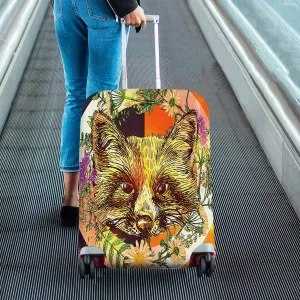 Animals themed Cover for Luggage suitcase printed Boho style illustration with fox wildflowers and crystal