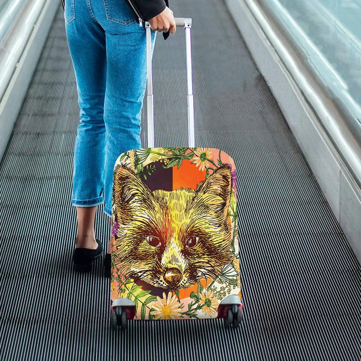 Animals themed Cover for Luggage suitcase printed Boho style illustration with fox wildflowers and crystal
