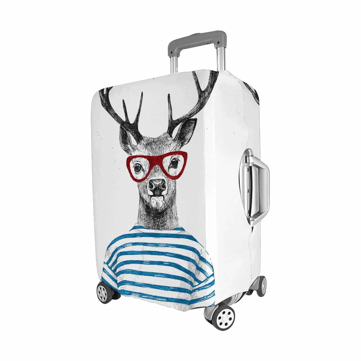 Animals themed Cover for Luggage suitcase printed Hand drawn dressed up deer in hipster style