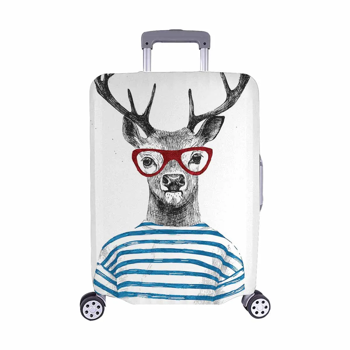 Animals themed Cover for Luggage suitcase printed Hand drawn dressed up deer in hipster style