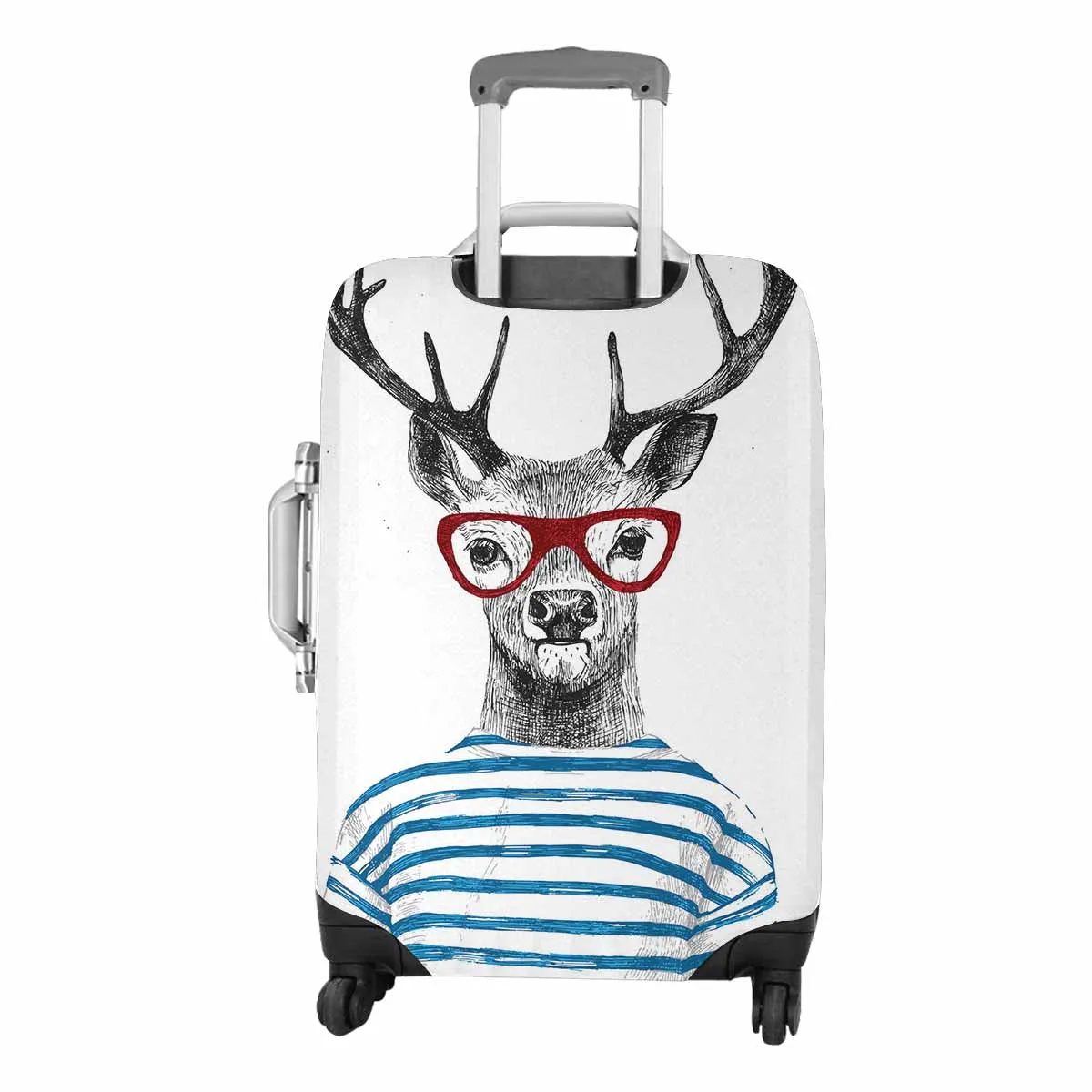 Animals themed Cover for Luggage suitcase printed Hand drawn dressed up deer in hipster style