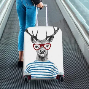 Animals themed Cover for Luggage suitcase printed Hand drawn dressed up deer in hipster style