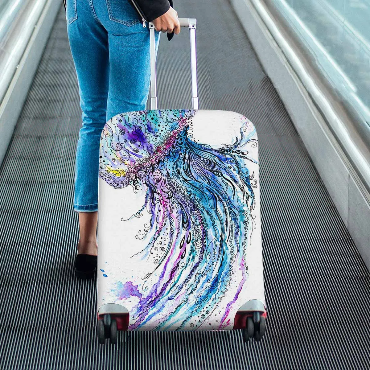 Animals themed Cover for Luggage suitcase printed Jelly fish watercolor and ink painting