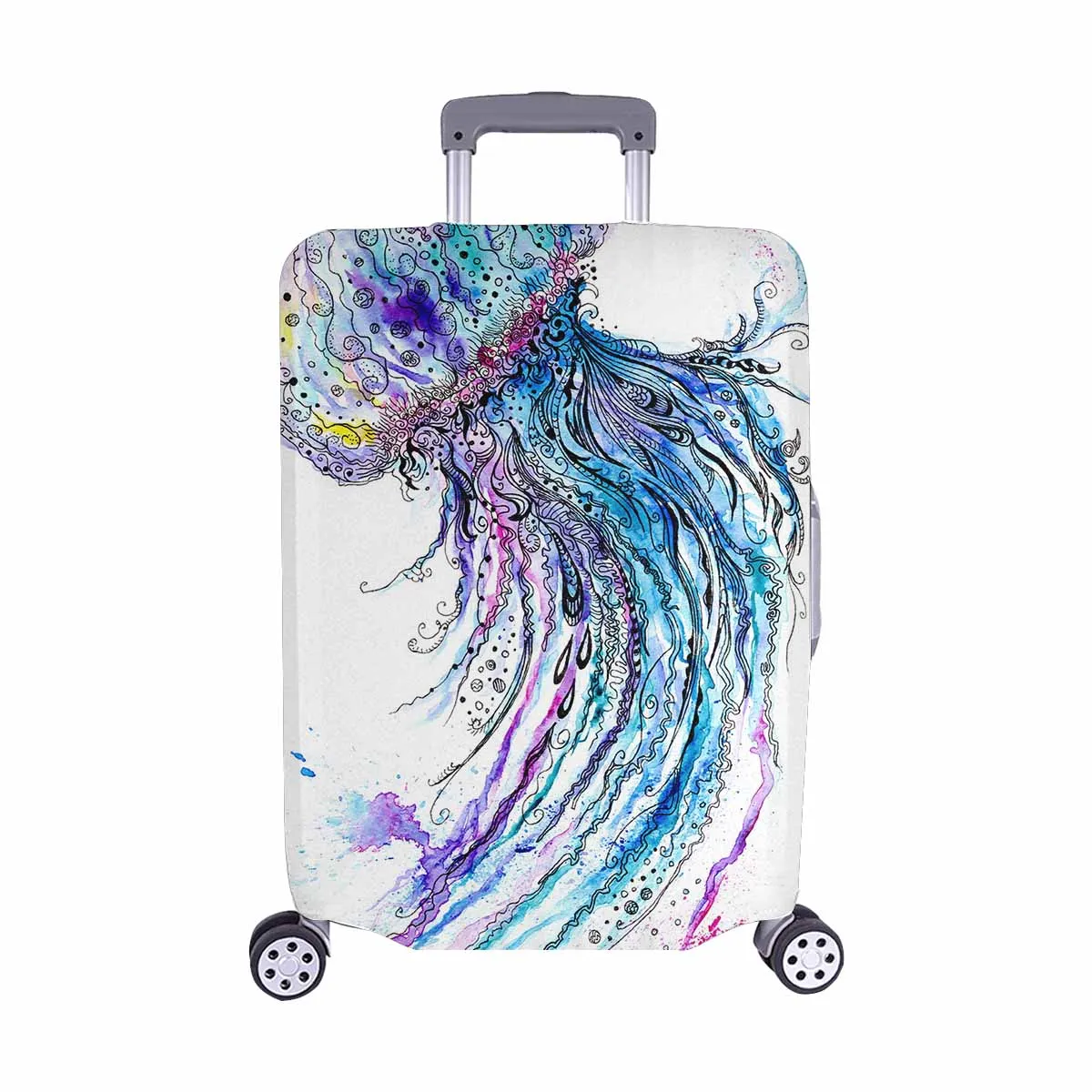 Animals themed Cover for Luggage suitcase printed Jelly fish watercolor and ink painting