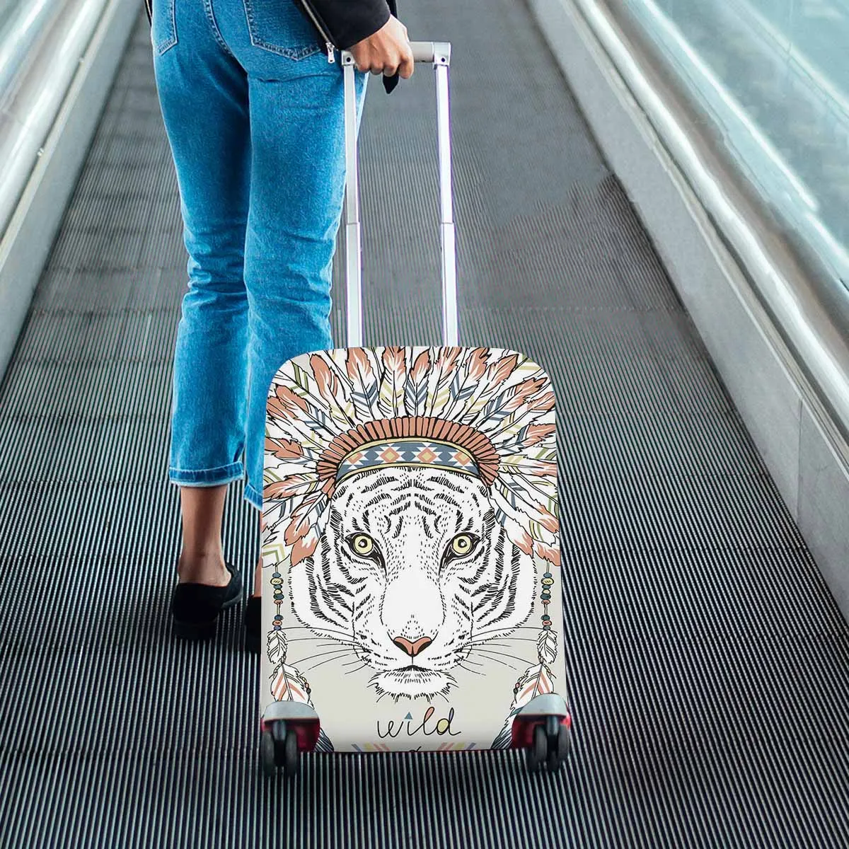 Animals themed Cover for Luggage suitcase printed Native american tiger in war bonnet