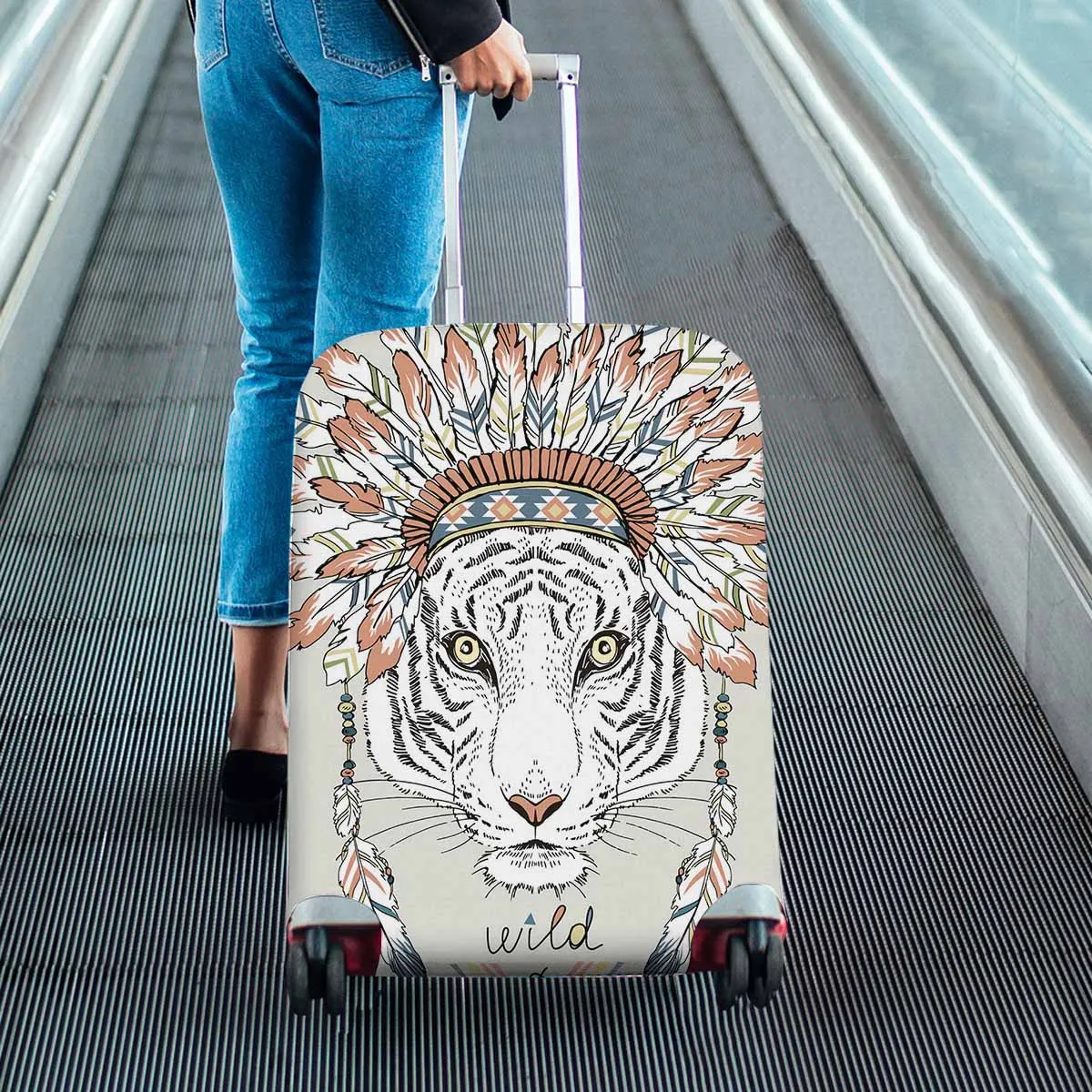 Animals themed Cover for Luggage suitcase printed Native american tiger in war bonnet