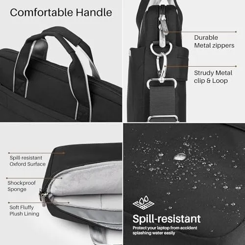 BAFFINA 15.6 16 Inch Laptop Shoulder Bag for Men Women,Waterproof Computer Carrying Case Messenger Bag with Strap,Laptop Briefcase for 14-15-16 Inch MacBook/Chromebook/Notebook Hp Dell Acer Asus,Black