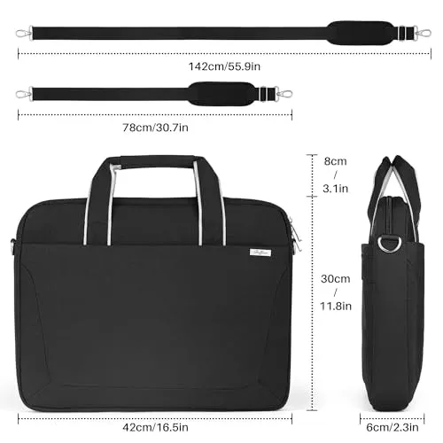 BAFFINA 15.6 16 Inch Laptop Shoulder Bag for Men Women,Waterproof Computer Carrying Case Messenger Bag with Strap,Laptop Briefcase for 14-15-16 Inch MacBook/Chromebook/Notebook Hp Dell Acer Asus,Black