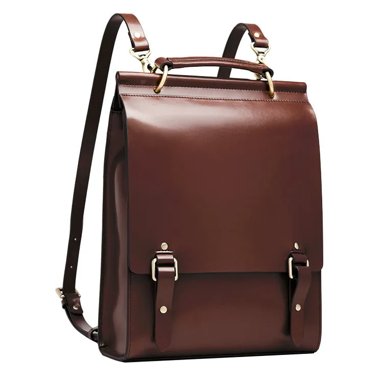 Brown Classic Satchel Laptop Leather School Backpack for Women