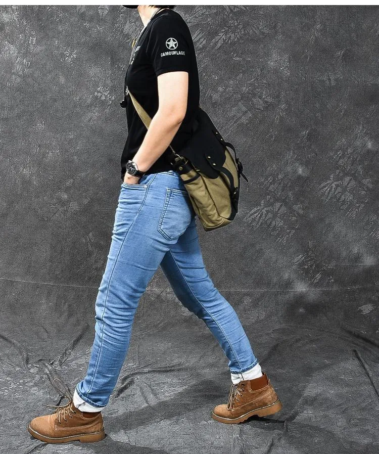 Canvas Leather Mens Army Green Postman Side Bag 14'' Black Messenger Bag Large Shoulder Bag For Men