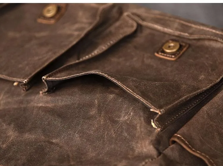 Canvas Leather Mens Large Brown Side Bag 14'' Khaki Messenger Bag Brown Postman Bag For Men