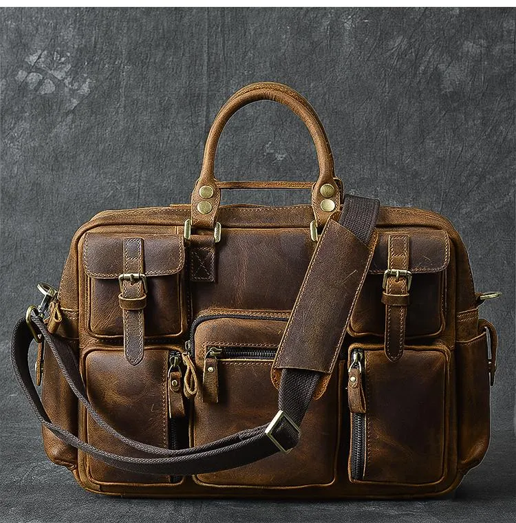 Canvas Leather Mens Womens Dark Coffee Travel Side Bag Messenger Bag Large Shoulder Bag For Men