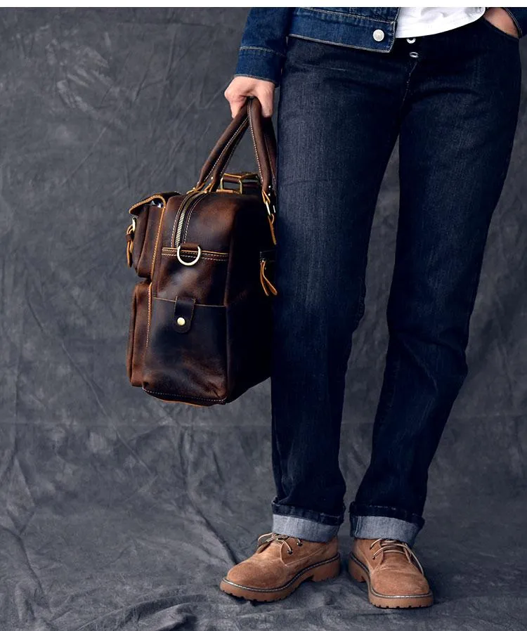 Canvas Leather Mens Womens Dark Coffee Travel Side Bag Messenger Bag Large Shoulder Bag For Men