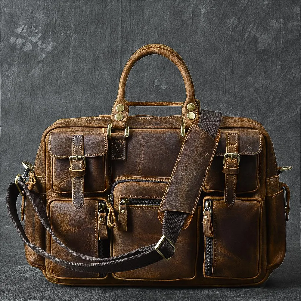 Canvas Leather Mens Womens Dark Coffee Travel Side Bag Messenger Bag Large Shoulder Bag For Men