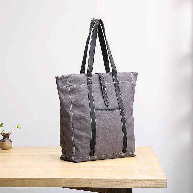 Canvas Leather Mens Womens Gray Tote Bag Handbag Tote Bag Shoulder Bag Tote Purse For Men