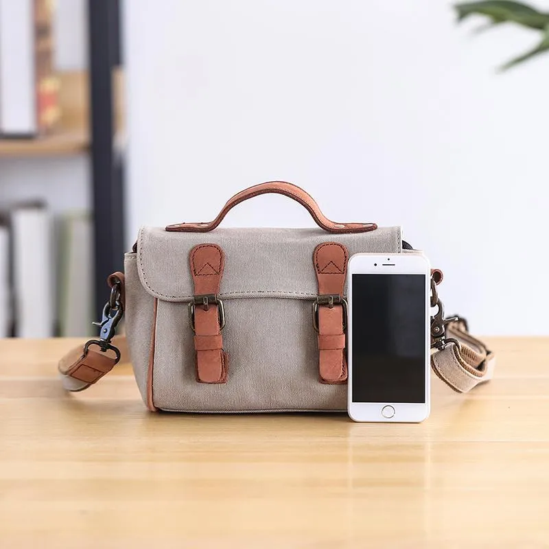 Canvas Leather Mens Womens Green Portable Side Bag Khaki Messenger Bag Small Courier Bag For Men