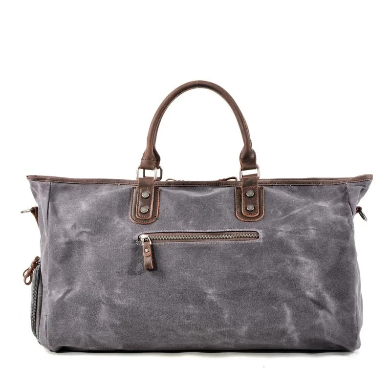 Casual Waxed Canvas Leather Mens Large Black Travel Weekender Bag Green Duffle Bag for Men