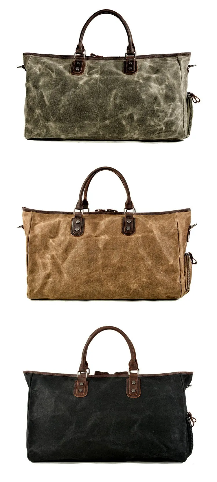 Casual Waxed Canvas Leather Mens Large Black Travel Weekender Bag Green Duffle Bag for Men
