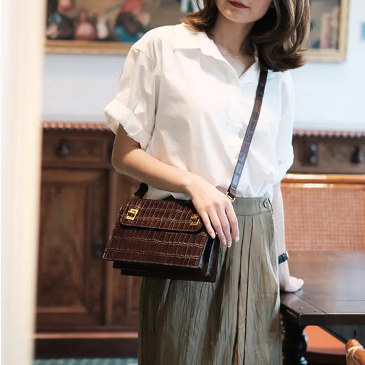 Chic Ladies Brown Leather Crossbody Purse Cross Shoulder Bag
