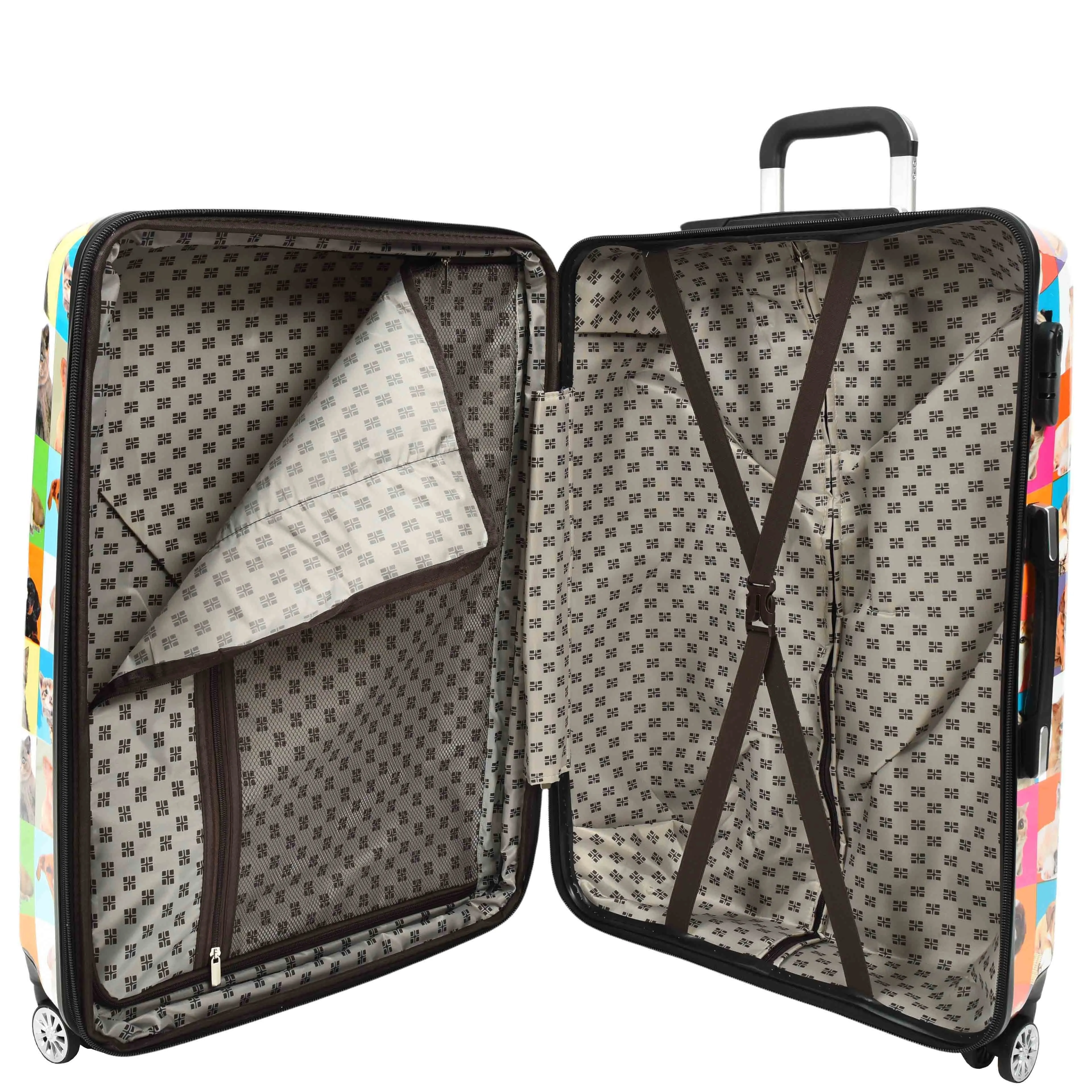 DR628 Hard Shell 4-Wheeled Luggage Dogs and Cats Print Expandable Suitcase