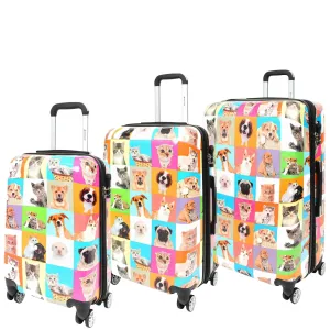 DR628 Hard Shell 4-Wheeled Luggage Dogs and Cats Print Expandable Suitcase