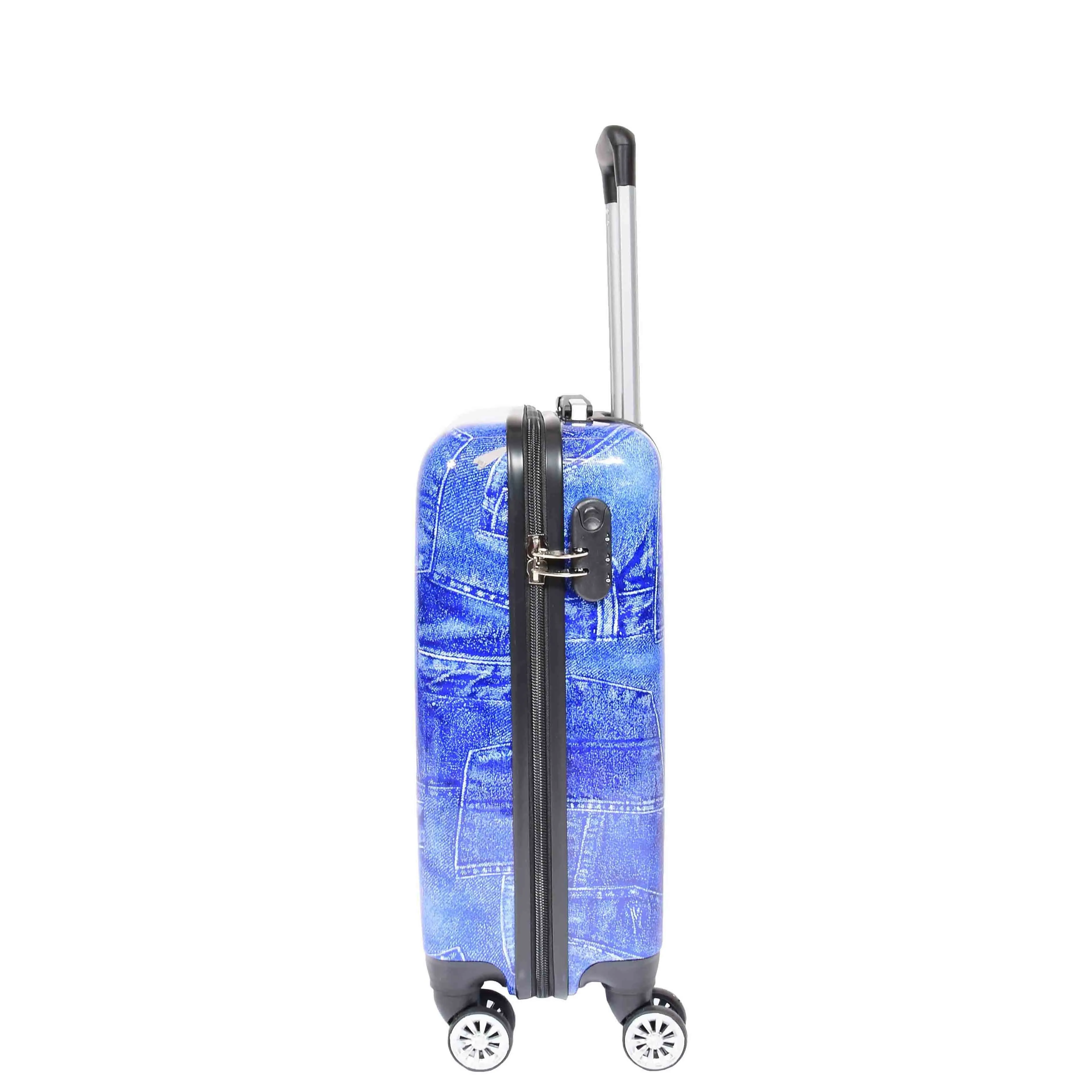 DR635 Cabin Size ABS Hard Four Wheels Jeans Print Suitcase Blue