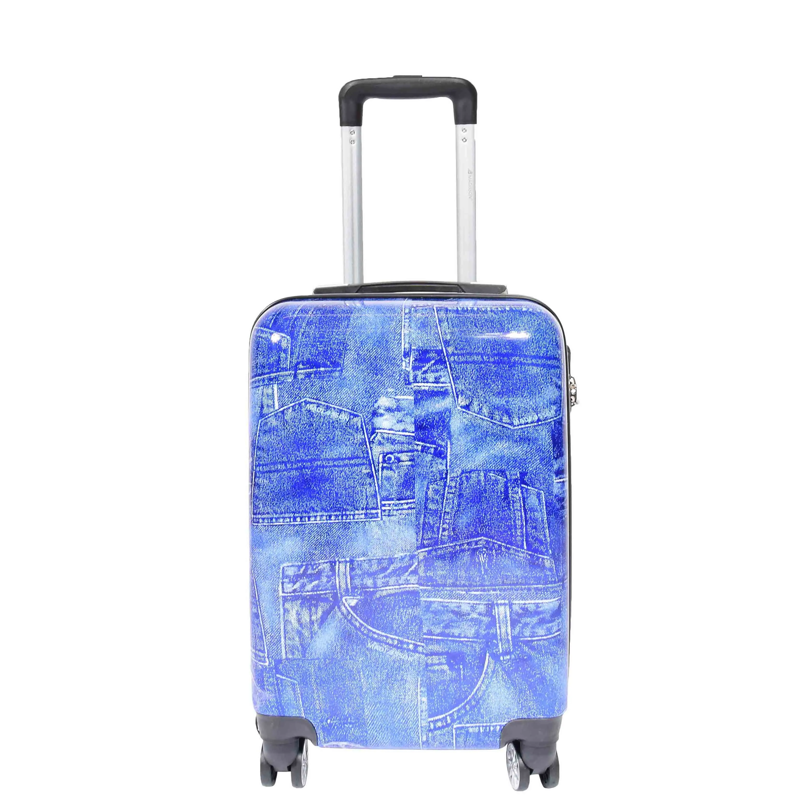 DR635 Cabin Size ABS Hard Four Wheels Jeans Print Suitcase Blue