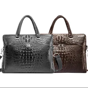Genuine Leather Crocodile Patterned Laptop Bag for Men - Business-Ready A4 Briefcase