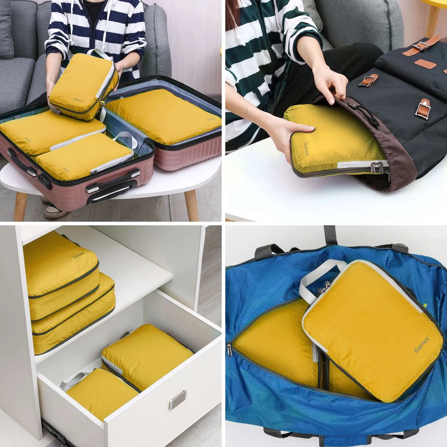 Gonex Compression Packing Cubes Set, Expandable Packing Organizers 4pcs