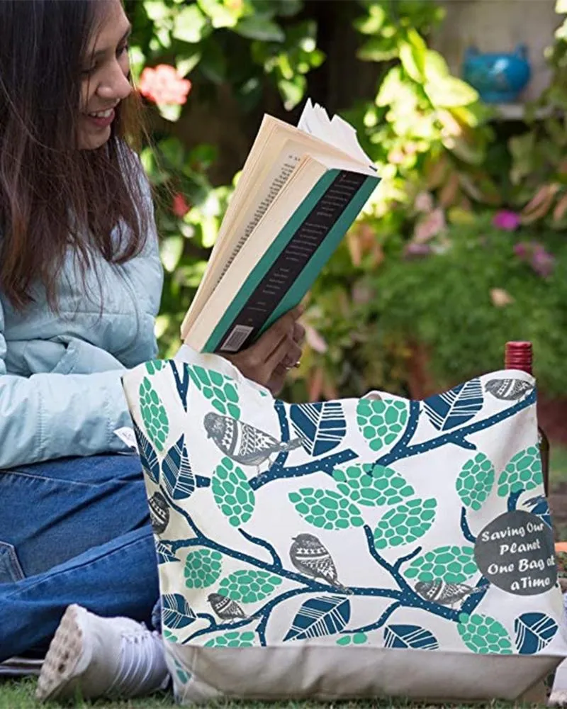 Large Zipper Tote Bag (Pack of 5) - Sparrow Love (Natural)