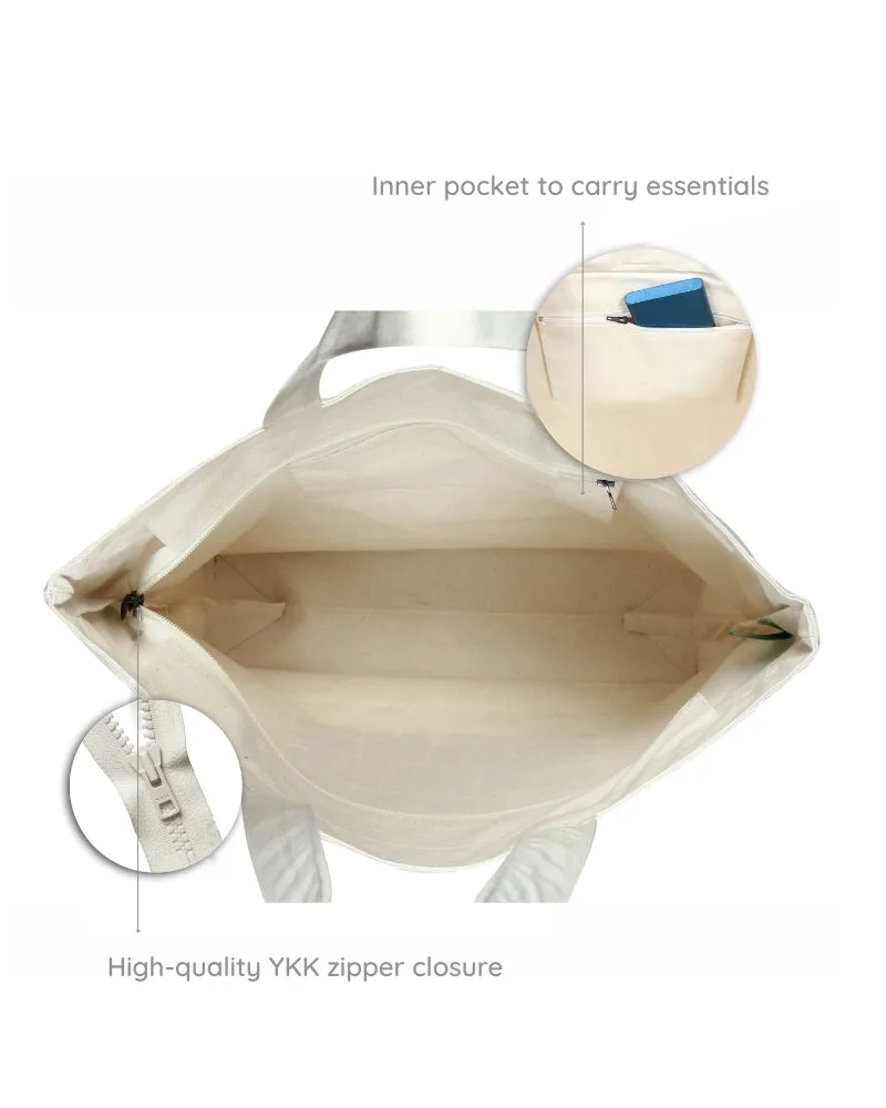 Large Zipper Tote Bag - Sparrow Love (Natural)