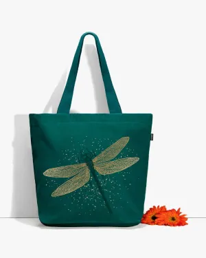 Large Zipper Tote Bag - Spectacular DragonFly
